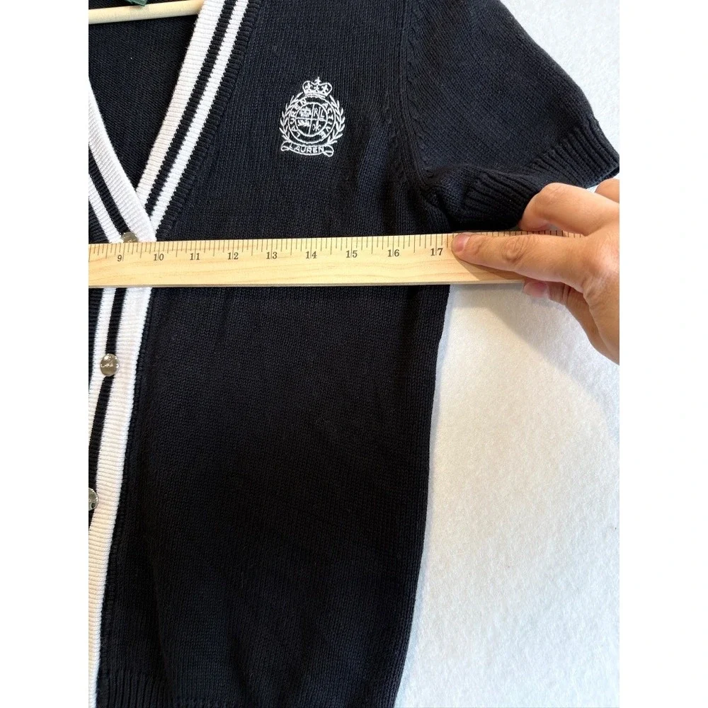 Lauren Ralph Lauren Cardigan Women S Black Varsity Crest Short Sleeve V-Neck